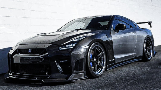 Nissan GTR Nismo Black Edition Track Eidtion Premium Base 2008-2016 (for installation on 2017-2024 vehicles, 2008-2016 hood is recommended) with Aftermarket Parts - Stage 2 Style Front Bumper & Lip (Undertray & DRL included) Carbon Fiber / FRP from CMST Tuning