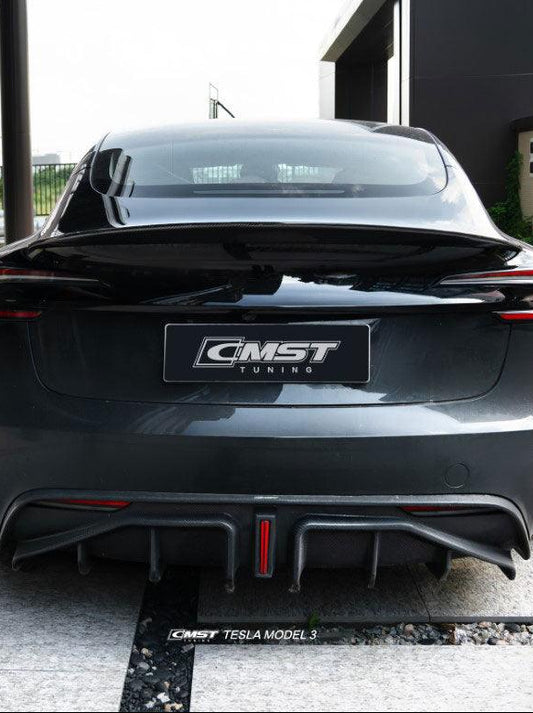 Tesla Model 3 Highland / Performance 2024-ON with Aftermarket Parts - V3 Style Rear Spoiler Carbon Fiber from CMST Tuning