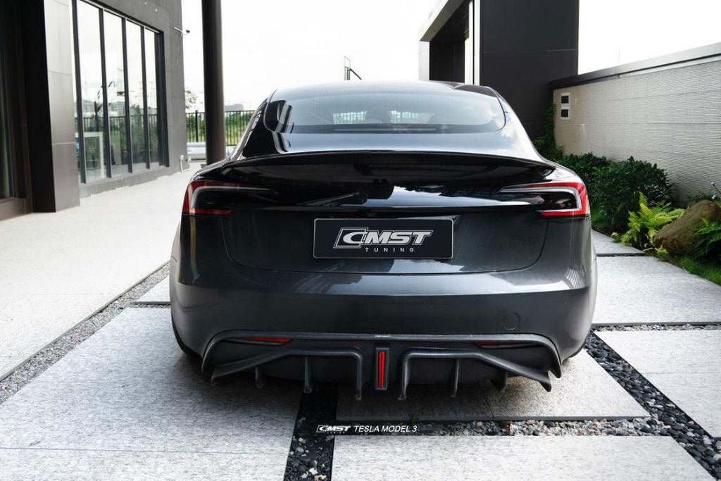 Tesla Model 3 Highland 2024-ON with Aftermarket Parts - V3 Style Carbon Fiber Rear Spoiler from CMST Tuning