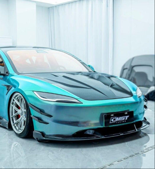 Tesla Model 3 Highland / Performance 2024-ON with Aftermarket Parts - V1 Style Hood Bonnet Carbon Fiber / FRP from CMST Tuning