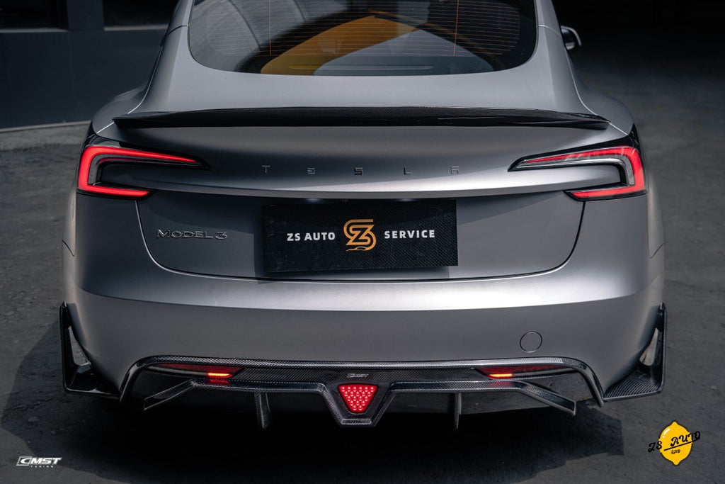 Tesla Model 3 Highland 2024-ON with Aftermarket Parts - V3 Style Carbon Fiber Rear Spoiler from CMST Tuning