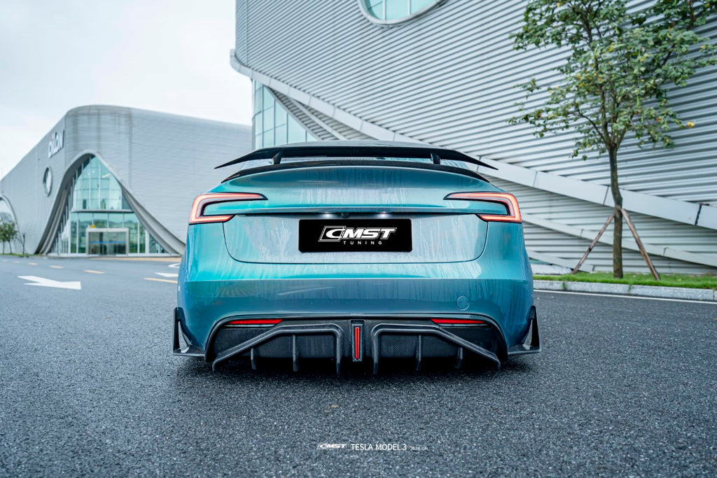 Tesla Model 3 Highland 2024-ON with Aftermarket Parts - V1 Style Carbon Fiber Rear Spoiler from CMST Tuning