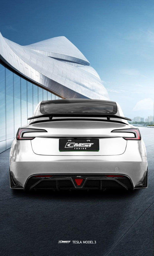 Tesla Model 3 Highland / Performance 2024-ON with Aftermarket Parts - V1 Style Rear Spoiler Carbon Fiber from CMST Tuning