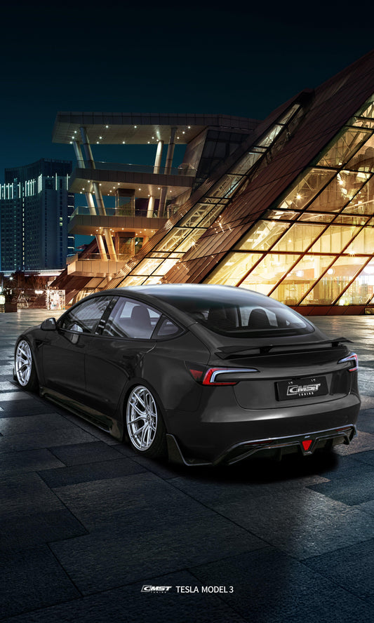 Tesla Model 3 Highland / Performance 2024-ON with Aftermarket Parts - V1 Style Rear Spoiler Carbon Fiber from CMST Tuning