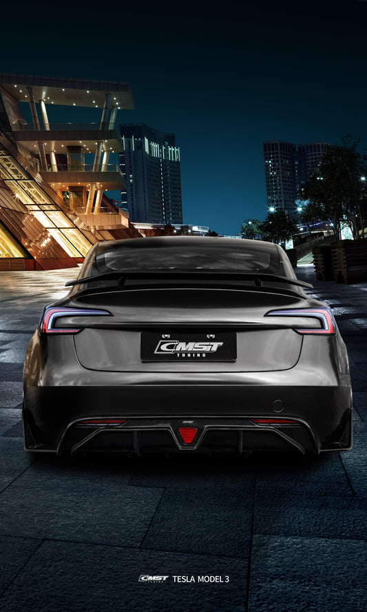 Tesla Model 3 Highland / Performance 2024-ON with Aftermarket Parts - V1 Style Rear Spoiler Carbon Fiber from CMST Tuning
