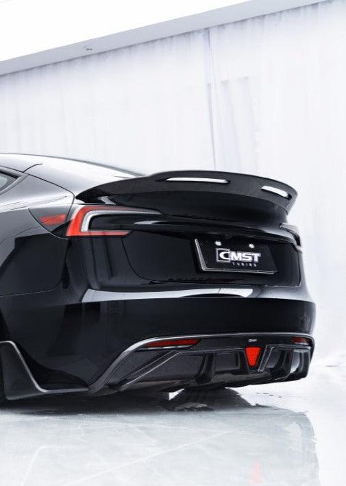 Tesla Model 3 Highland / Performance 2024-ON with Aftermarket Parts - V2 Style Rear Spoiler Carbon Fiber from CMST Tuning