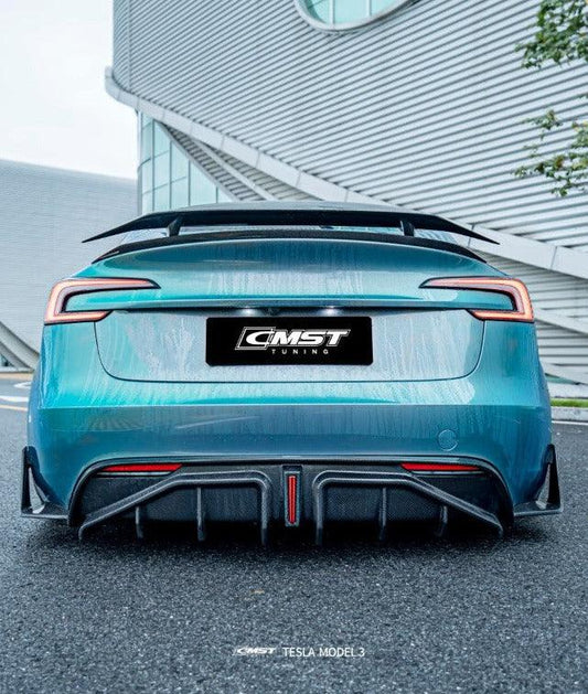 Tesla Model 3 Highland / Performance with 2024-ON Aftermarket Parts - V2 Style Rear Diffuser & Canards Carbon Fiber from CMST Tuning