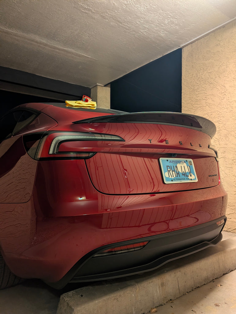 Tesla Model 3 Highland / Performance 2024-ON  with Aftermarket Parts - V5 Rear Spoiler Carbon Fiber / FRP from CMST Tuning