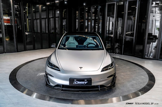 Tesla Model 3 Performance 2024-ON with Aftermarket Parts - V1 Front Lip Carbon Fiber / FRP from CMST Tuning