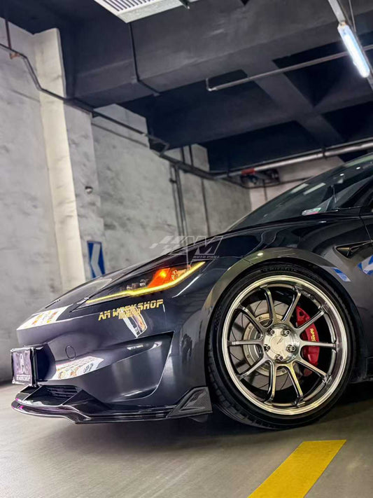 Tesla Model 3 Performance 2024-ON with Aftermarket Parts - V2 Front Lip Carbon Fiber / FRP from CMST Tuning
