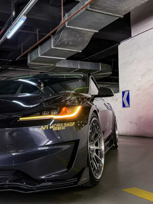 Tesla Model 3 Performance 2024-ON with Aftermarket Parts - V2 Front Lip Carbon Fiber / FRP from CMST Tuning