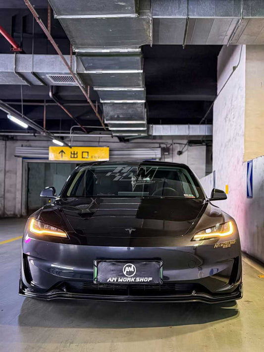 Tesla Model 3 Performance 2024-ON with Aftermarket Parts - V2 Front Lip Carbon Fiber / FRP from CMST Tuning