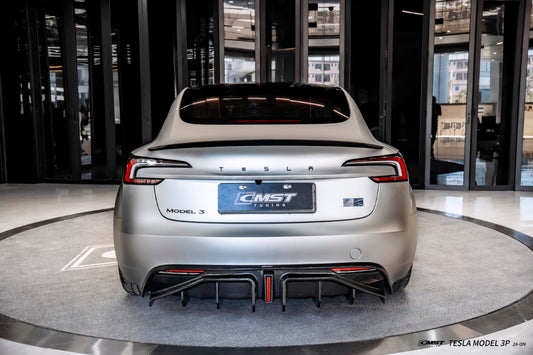 Tesla Model 3 Performance 2024-ON with Aftermarket Parts - V1 Rear Diffuser Carbon Fiber / FRP from CMST Tuning