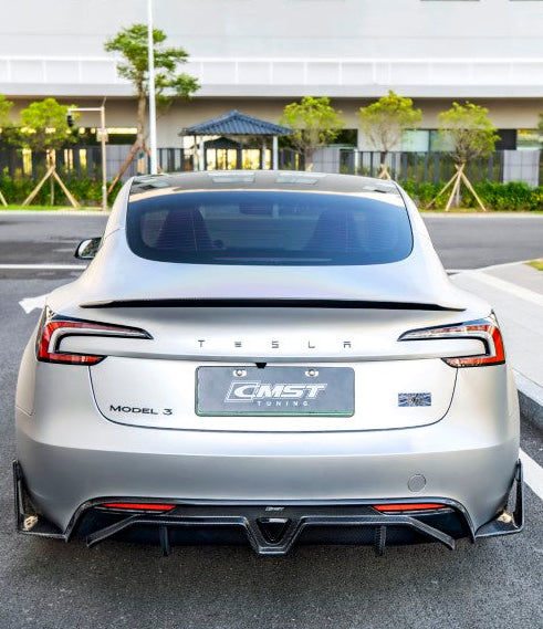 Tesla Model 3 Performance 2024-ON with Aftermarket Parts - V2 Rear Diffuser &  Canards Carbon Fiber / FRP from CMST Tuning