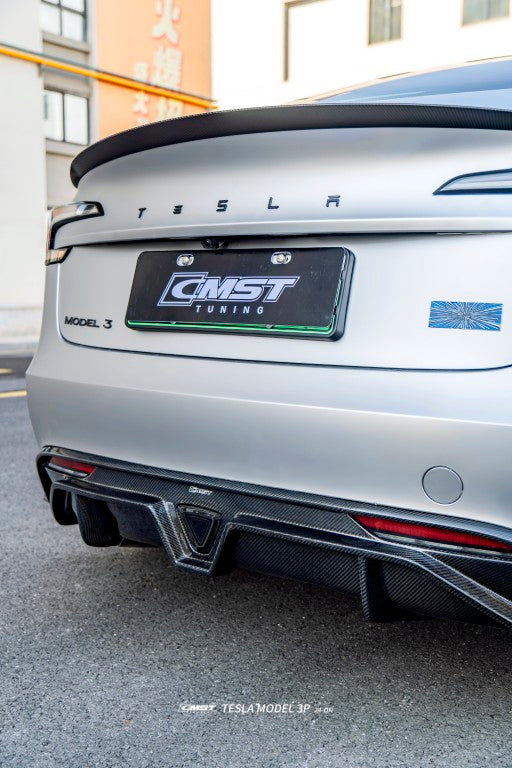 Tesla Model 3 Performance 2024-ON with Aftermarket Parts - V2 Rear Diffuser &  Canards Carbon Fiber / FRP from CMST Tuning