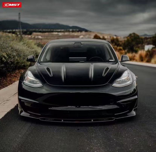 Tesla Model 3 Performance Long Range Standard Base 2017 2018 2019 2020 2021 2022 2023 with Aftermarket Parts - V3 Front Lip Splitter Carbon Fiber / FRP from CMST Tuning