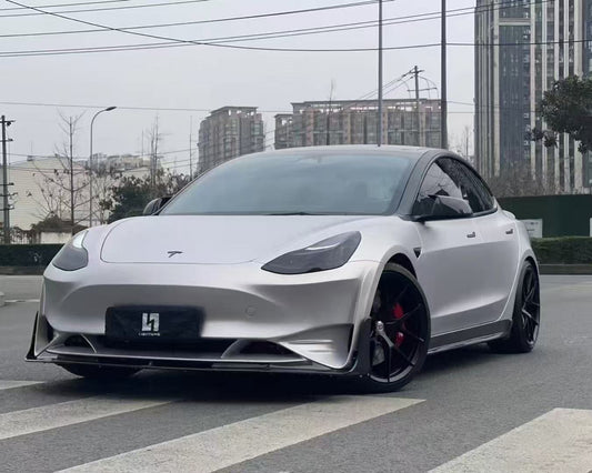 Tesla Model 3 Performance Long Range Standard Base 2017-2023 with Aftermarket Parts - V2 Style Side Skirts Carbon Fiber / FRP from CMST Tuning