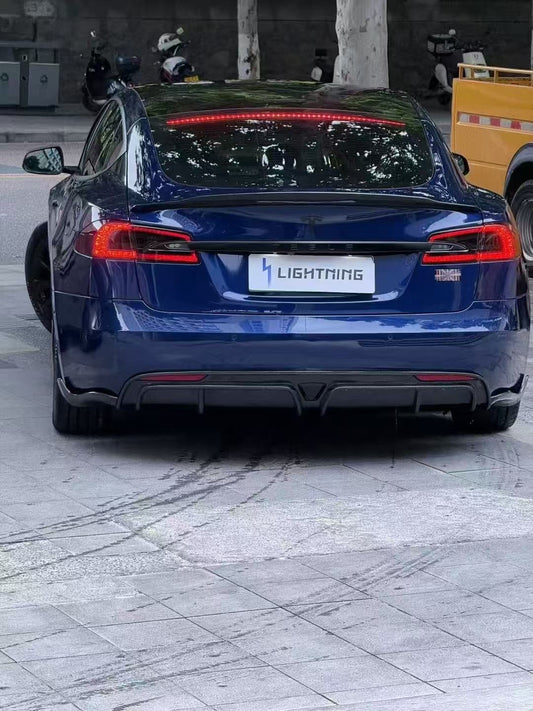 Tesla Model S 2nd Gen 2016 2017 2018 2019 2020 2021 with Aftermarket Parts - Rear Diffuser & Canards Carbon Fiber / FRP from CMST Tuning