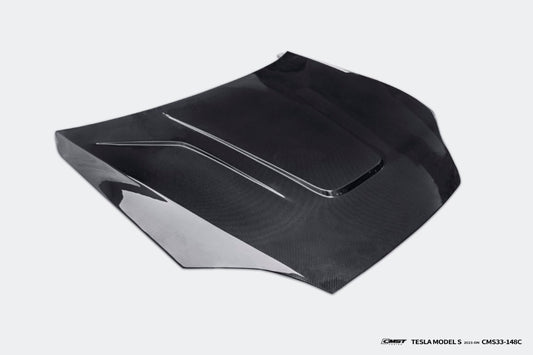 Tesla Model S 3rd Gen late 2021 2022 2023 2024 with Aftermarket Parts - V1 Hood Carbon Fiber / FRP from CMST Tuning 