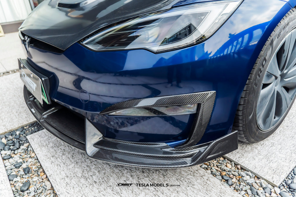 Tesla Model S 3rd Gen late 2021 2022 2023 2024 with Aftermarket Parts - Front Lip Pre-preg Carbon Fiber / FRP from CMST Tuning