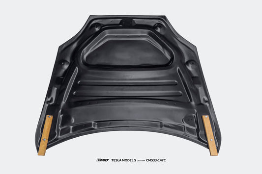 Tesla Model S 3rd Gen late 2021 2022 2023 2024 with Aftermarket Parts - V2 Carbon Hood Carbon Fiber / FRP from CMST Tuning