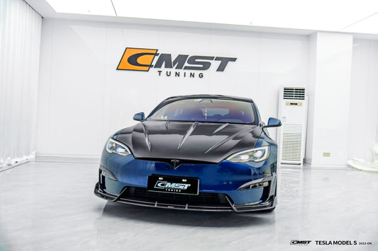 Tesla Model S 3rd Gen late 2021 2022 2023 2024 with Aftermarket Parts - Front Lip Pre-preg Carbon Fiber / FRP from CMST Tuning