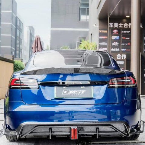 Tesla Model S 3rd Gen late 2021-ON with Aftermarket Parts - Pre-preg Carbon Fiber & FRP Rear Diffuser & Rear Canards  from  CMST Tuning