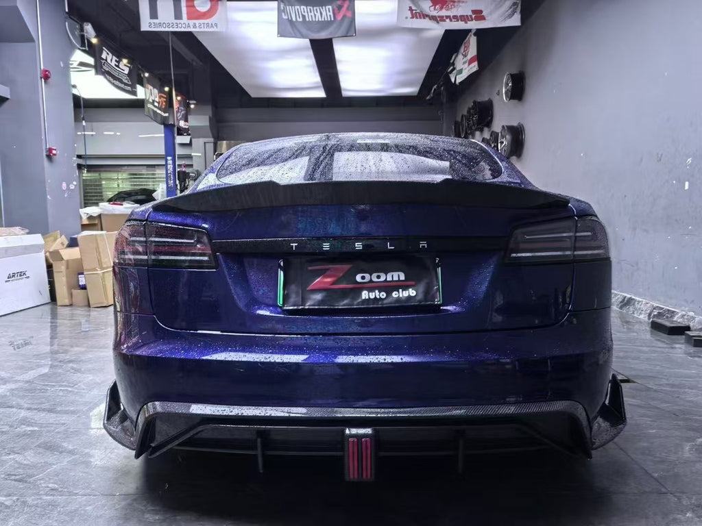 Tesla Model S 3rd Gen late 2021 2022 2023 2024 with Aftermarket Parts - Rear Spoiler Carbon Fiber / FRP from CMST Tuning