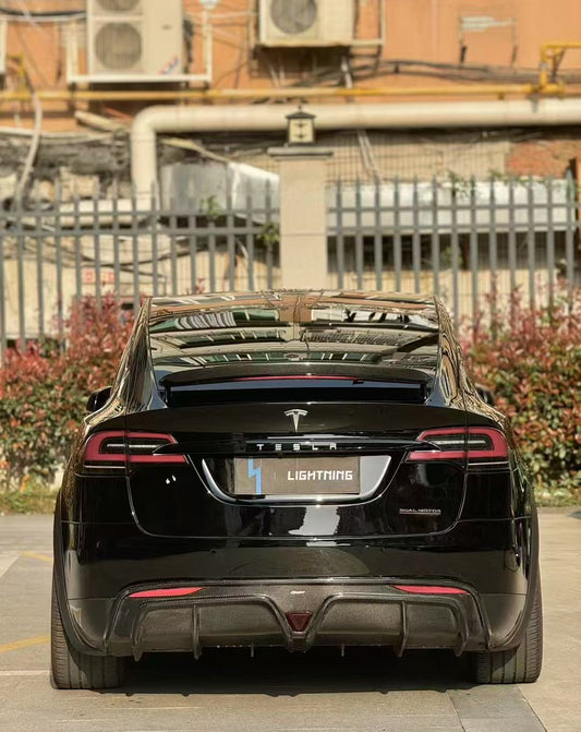 Tesla Model X P100D 100D 90D 75D 60D Performance Long Range Base 2016 2017 2018 2019 2020 2021 with Aftermarket Parts - Rear Diffuser Carbon Fiber / FRP from CMST Tuning