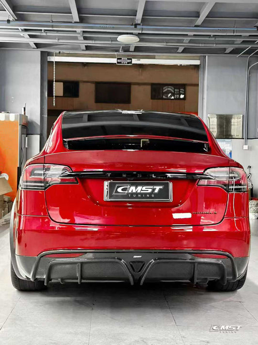 Tesla Model X P100D 100D 90D 75D 60D Performance Long Range Base 2016-2021 with Aftermarket Parts - Rear Diffuser Carbon Fiber / FRP from CMST Tuning