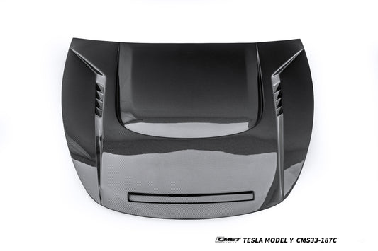 Tesla Model Y Performance AWD Long Range RWD Standard 2020 2021 2022 2023 2024 2025 with Aftermarket Parts - V6 Hood Carbon Fiber / FRP from CMST Tuning