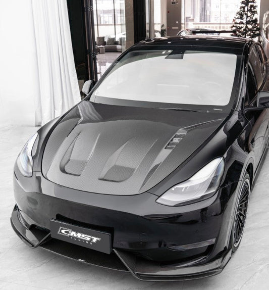 Tesla Model Y Performance AWD Long Range RWD Standard 2020 2021 2022 2023 2024 2025 with Aftermarket Parts - V7 Style Hood Carbon Fiber / FRP from CMST Tuning