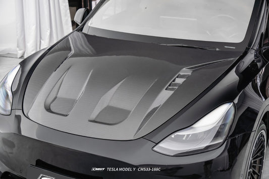Tesla Model Y Performance AWD Long Range RWD Standard 2020 2021 2022 2023 2024 2025 with Aftermarket Parts - V7 Style Hood Carbon Fiber / FRP from CMST Tuning