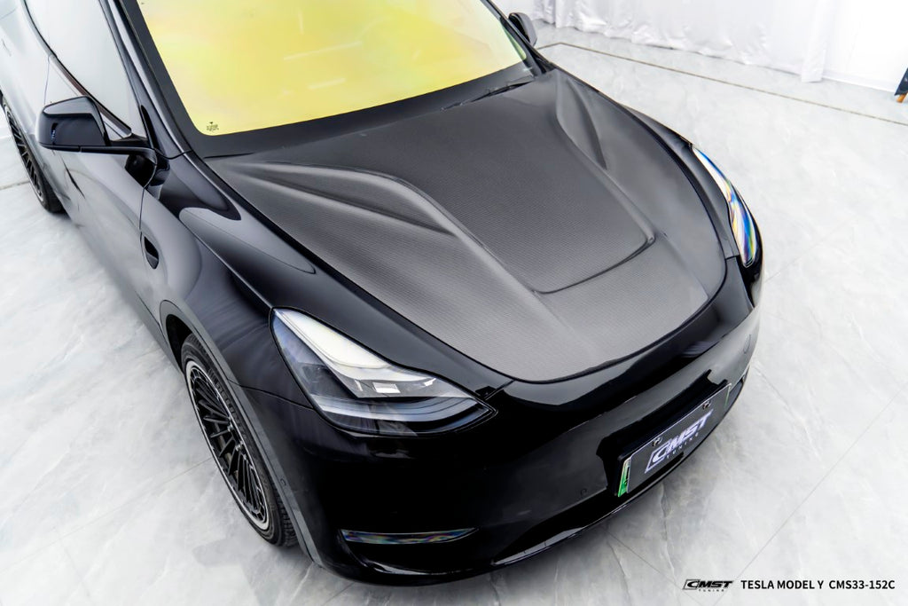 Tesla Model Y Performance AWD Long Range RWD Standard 2020 2021 2022 2023 2024 with Aftermarket Parts - V5 Hood Bonnet Carbon Fiber / FRP from  CMST Tuning