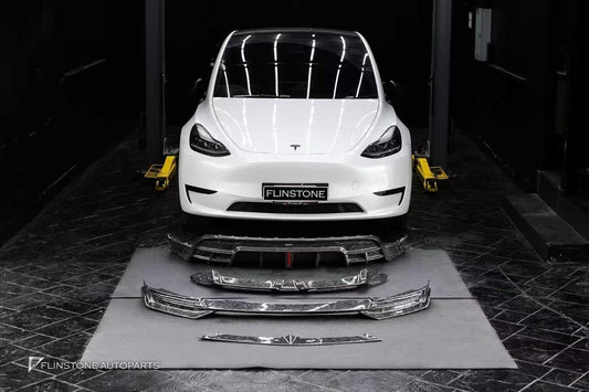 Tesla Model Y Performance AWD Long Range RWD Standard 2020-ON with Aftermarket Parts - V3 Style Front Lip Splitter Carbon Fiber / FRP from CMST Tuning