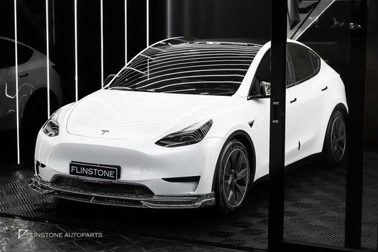 Tesla Model Y Performance AWD Long Range RWD Standard 2020-ON with Aftermarket Parts - V3 Style Front Lip Splitter Carbon Fiber / FRP from CMST Tuning