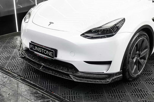 Tesla Model Y Performance AWD Long Range RWD Standard 2020-ON with Aftermarket Parts - V3 Style Front Lip Splitter Carbon Fiber / FRP from CMST Tuning