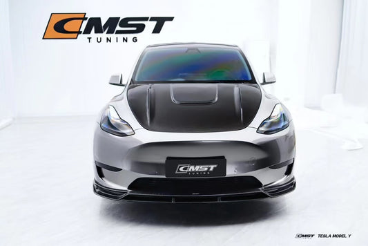 Tesla Model Y Performance AWD Long Range RWD Standard 2020-ON with Aftermarket Parts - V2 Style Front Lip Splitter Carbon Fiber / FRP from CMST Tuning