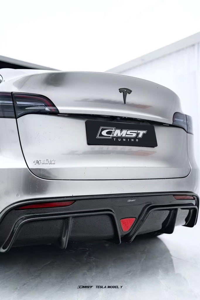 Tesla Model Y Performance AWD Long Range RWD Standard 2020-ON with Aftermarket Parts - V2 Style Rear Diffuser Carbon Fiber / FRP from CMST Tuning