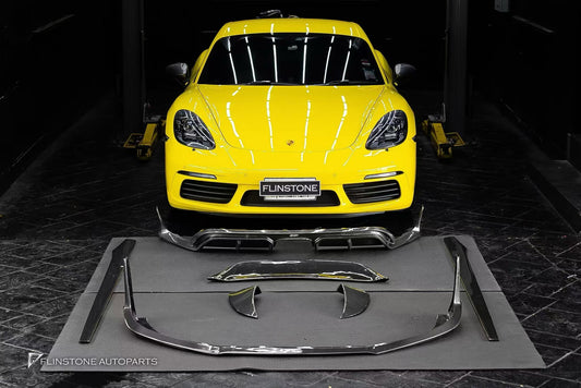 Porsche 718 Cayman Boxster Base S T 2017-ON with Aftermarket Parts - V1 Style Front Lip Splitter Carbon Fiber / FRP from CMST Tuning