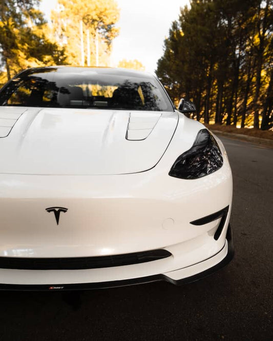 Tesla Model 3 Performance Long Range Standard Base 2017-2023 with Aftermarket Parts - V1 Style Front Lip Splitter Carbon Fiber / FRP from CMST Tuning
