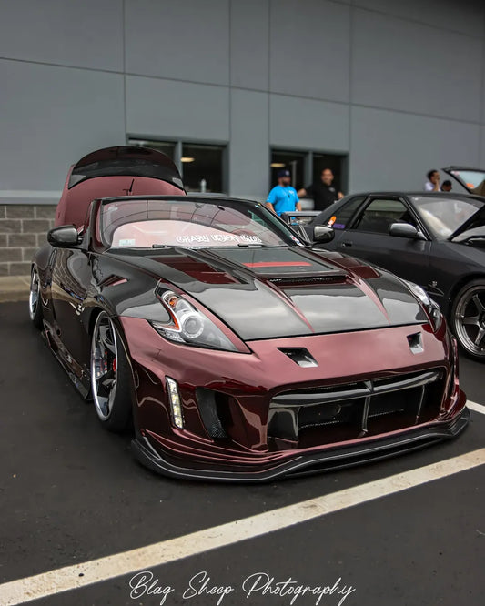 Nissan 370Z Nismo Sport Touring Base Fairlady Z Z34 2009 2010 2011 2012 2013 2014 2015 2016 2017 2018 2019 2020 with Aftermarket Parts - V1 Glass Clearview Hood Bonnet Carbon Fiber / FRP from CMST Tuning