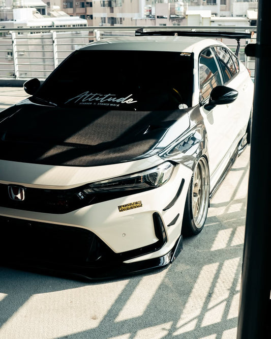 Honda Civic Type-R FL5 2023 2024 with Aftermarket Parts - V1 Hood Bonnet Carbon Fiber from CMST Tuning