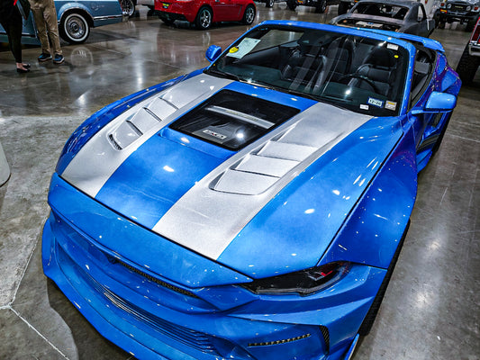 Ford Mustang GT 5.0 Mach1 Bullitt Ecoboost 2.3 S550.2 2018 2019 2020 2021 2022 2023 with Aftermarket Parts - V2 Clearview Glass Hood Bonnet Carbon Fiber / FRP from CMST Tuning