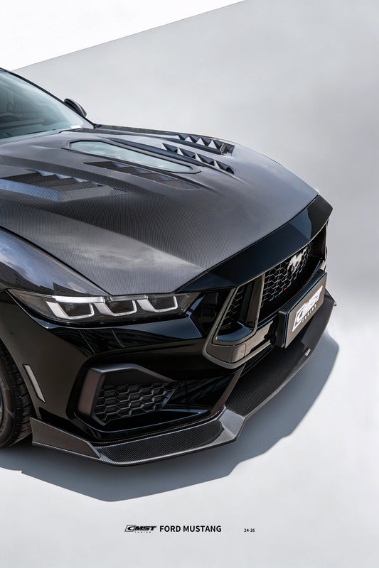 Ford Mustang S650 2.3 Ecoboost 5.0 GT Dark Horse 2024-ON with Aftermarket Parts - V2 Clearview Glass Transparent Hood Carbon Fiber / FRP from CMST Tuning