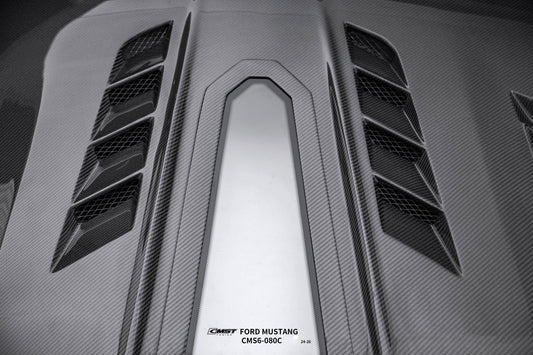 Ford Mustang S650 2.3 Ecoboost 5.0 GT Dark Horse 2024-ON with Aftermarket Parts - V2 Clearview Glass Transparent Hood Carbon Fiber / FRP from CMST Tuning