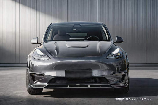 Tesla Model Y Performance AWD Long Range RWD Standard 2020-ON with Aftermarket Parts - V2 Style Front Lip Splitter Carbon Fiber / FRP from CMST Tuning