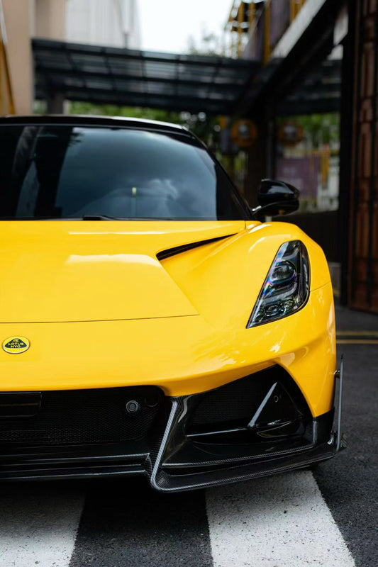 Lotus Emira 3.6 V6 2.0 Four-cylinder 2022-ON with Aftermarket Parts - V2 Front Lip Dry Pre-preg Carbon Fiber / FRP