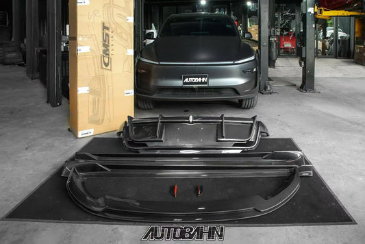 Tesla Model Y Juniper 2026-ON with Aftermarket Parts - V1 Front Lip Carbon Fiber / FRP from CMST Tuning