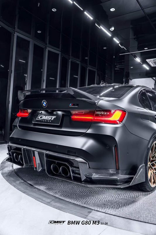 BMW M3CS M3C M3 G80 G81 2021-ON & M4CS M4C M4 G82 G83 2021-ON with Aftermarket Parts - V2 Style Rear Diffuser & Canards Dry Pre-preg Carbon Fiber / FRP from CMST Tuning